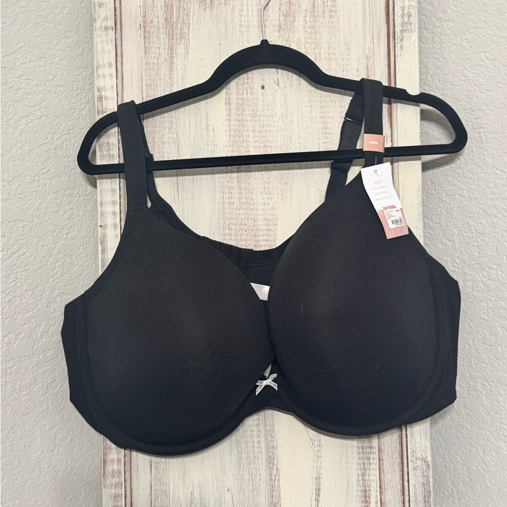NWT!! Cacique Black Cotton Boost Plunge Bra 50DD